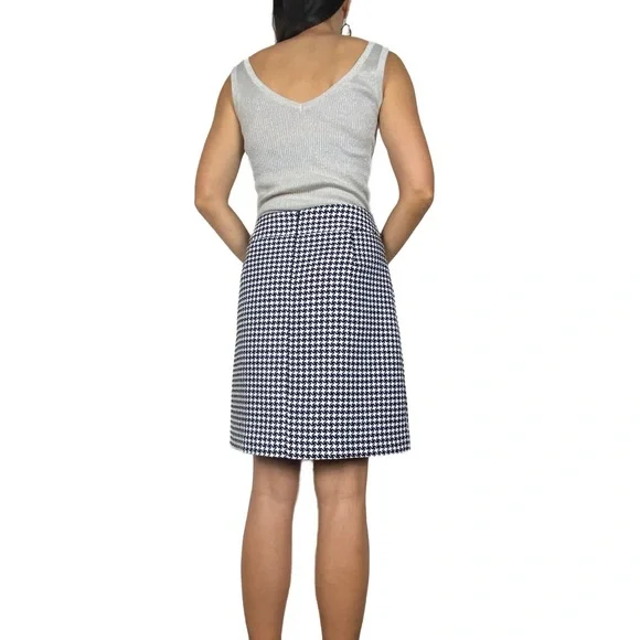 REVIEW 'Wanda' Black White Houndstooth Tweed Knit Skirt w Patch Pockets Size 12 - Picture 5 of 11